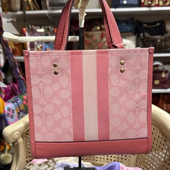 Coach Dempsey Tote 22 in Pink Signature Jacquard with Stripe - Picture 2 of 9